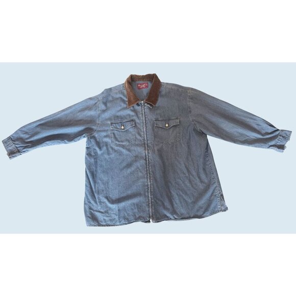 Vintage DENIM & CO Full Zip Corduroy Collar Denim Shirt 90s / 00s Sz L - Picture 2 of 7